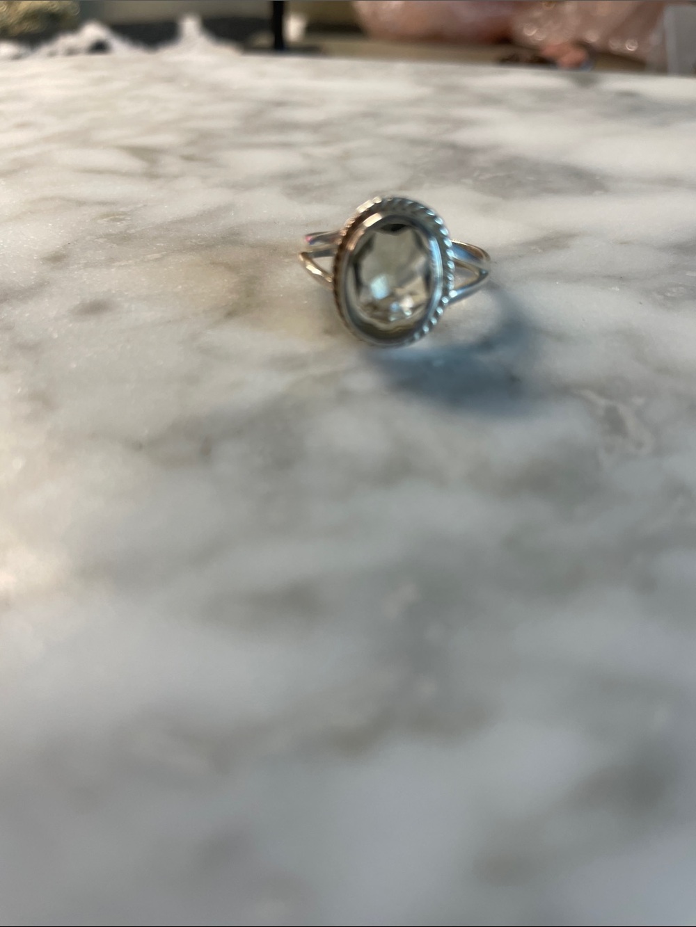Sterling Silver Green Amethyst Gemstone Oval Ring  size 6.5 - Women Jewelry
